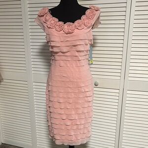 London Times Pink Sleeveless Ruffled Tiered Mini Dress
